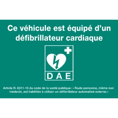 Adhésif de signalisation d'un DAE pour véhicule équipé