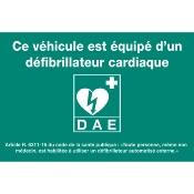 Adhésif de signalisation d'un DAE pour véhicule équipé